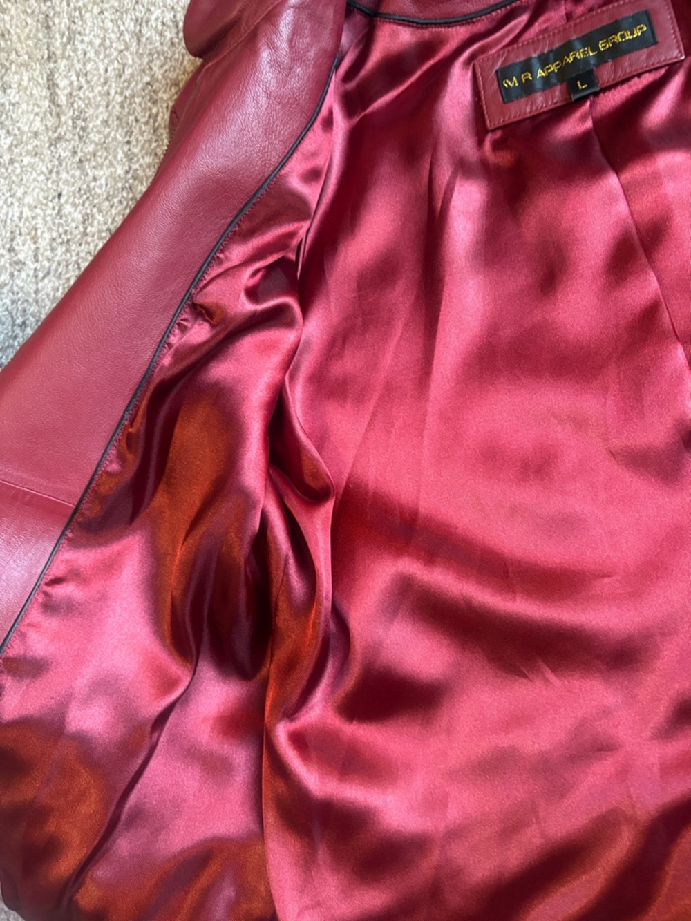 Women’s Burgundy Leather Zip-Front Jacket with Gathered Waist - Picture 7 of 8